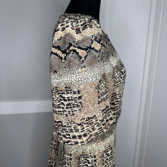 Lady Carol Vintage Snakeskin Print Maxi Dress Brown Tan Pleated Skirt Size 12 - Picture 7 of 9